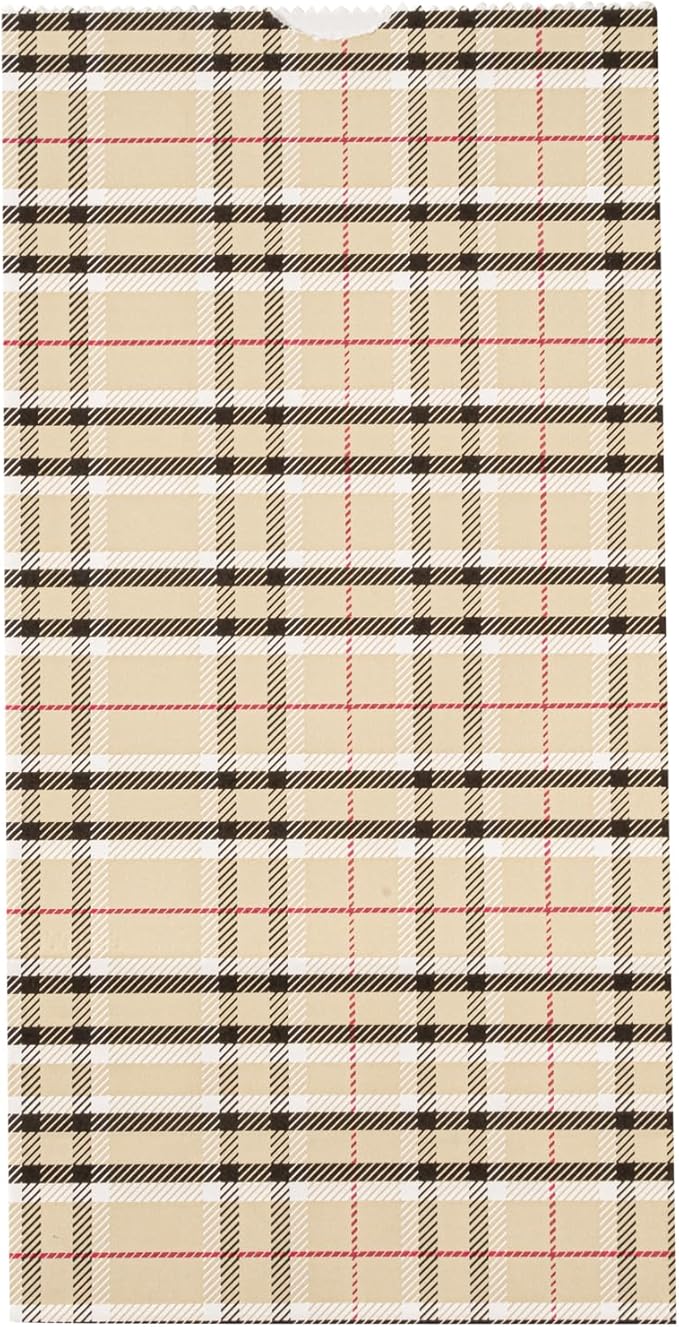 Restaurantware Bag Tek 2 LB Disposable Lunch Bags 100 Sturdy Take Out Bags - Flat Bottom Great For Restaurants Cafes And Bakeries Plaid Paper Popcorn Bags Versatile For Grocery And More