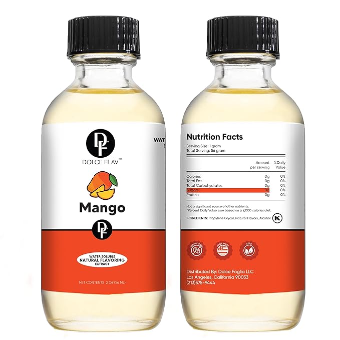Dolce Foglia Mango Extract - 2 Ounce Water-Soluble Multipurpose Flavoring Ideal for Baked Goods, Beverages, Coffee, Desserts & Ice Cream - Mango Essence Perfect for Weight Management