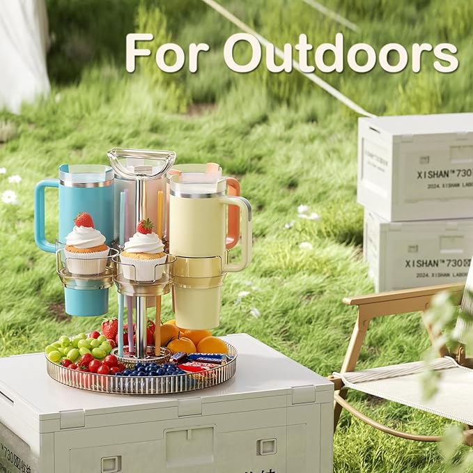 Rotating Stanley Cup Holder, Portable Water Bottle Organizer for 6 Stanley 40 oz & Mug, Adjustable Lazy Susan Organizer for Table Top Cabinet Home Countertop Pantry Shelf Tumbler Lid Organizer