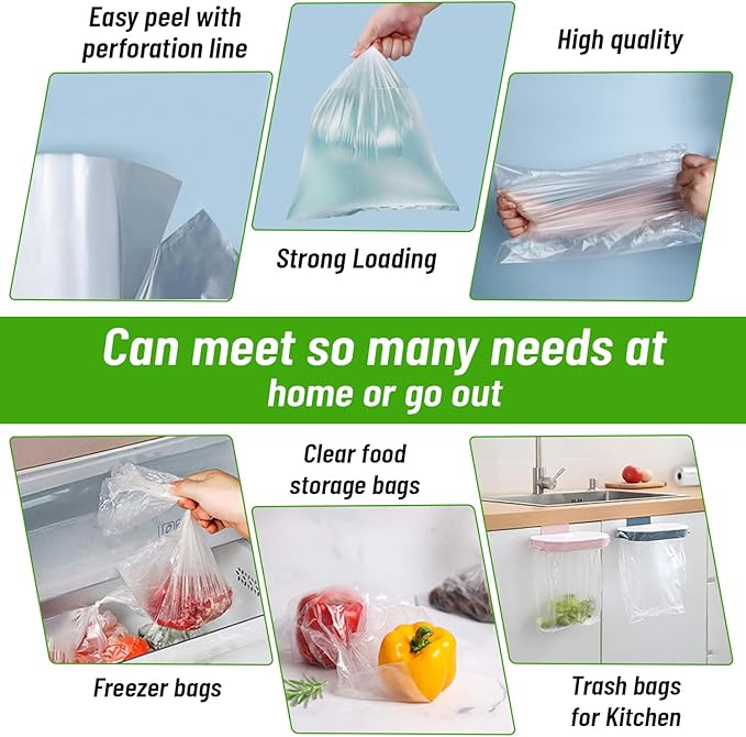 [4 Rolls] 12" X 20" Plastic Produce Bags on a Roll, Bread and Grocery Clear Bag, 350 Bags Per Roll