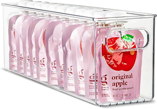 Plastic Food Storage Clear Container Bin with Handles for Organizing Kitchen, Pantry, Refrigerator, Freezer, Pantry, Cabinet, Closet, Bathroom. 14”x4”x5”