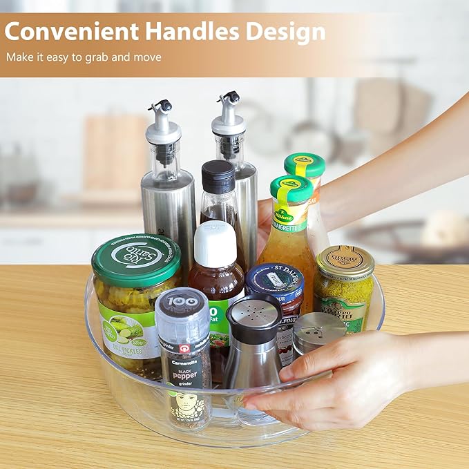 GUZON 3 Pack Lazy Susan Organizer for Cabinet, Upgraded 11.5" Clear Lazy Susan Turntable with Handles and Raised Edge, Rotating Spice Storage for Kitchen, Pantry, Refrigerator, Bathroom, Table