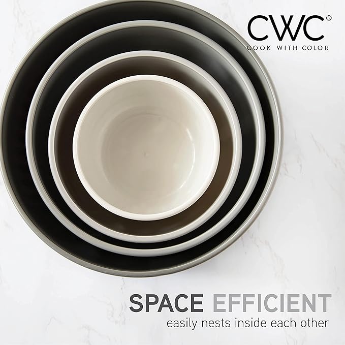 COOK WITH COLOR Prep Bowls with Lids- Wide and Deep Nesting Plastic Small Mixing Bowl Set with Lids, 8 Piece Set - Deep Bowls, Gray