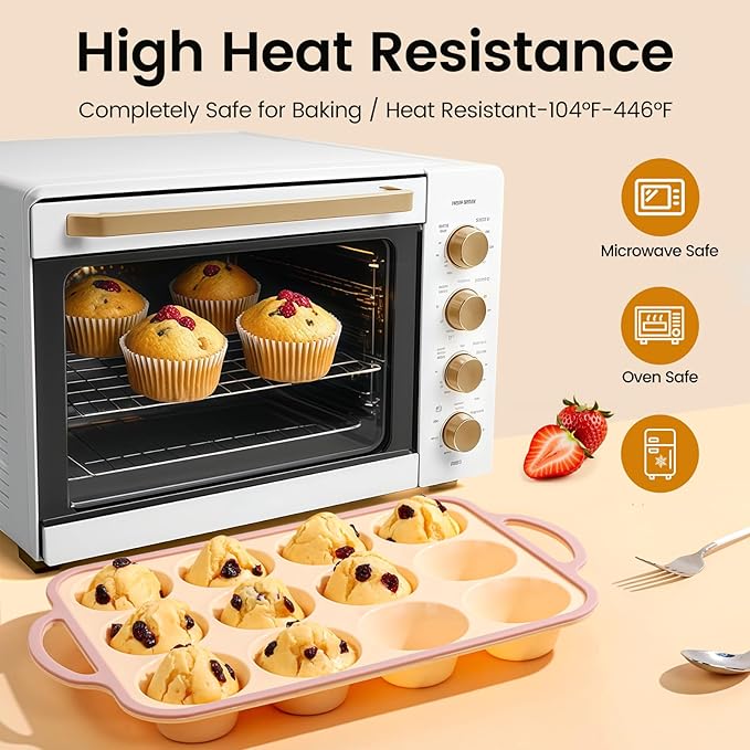 Silicone Muffin Pans for Baking 2 Pack, 2.6 Inch with Metal Reinforced Frame, Regular Size Nonstick Silicone Cupcake Pan for Baking Homemade Muffins, Cupcakes, Dishwasher Safe BPA Free-Yellow