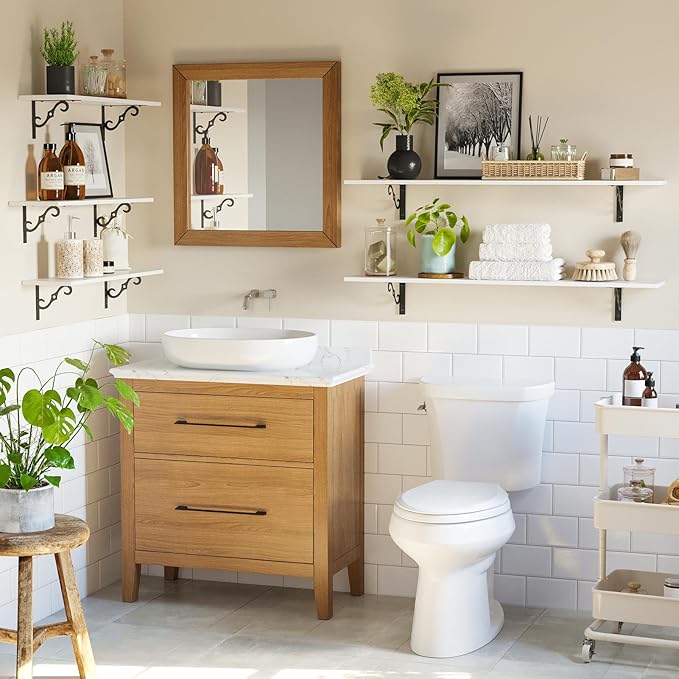 DINZI LVJ Long Wall Shelves, 55.1" Large Floating Shelves Set of 2, Wide Display Shelf Wall Mounted with Brackets, Easy Hanging for Living Room, Toilet, Office, Bedroom, White