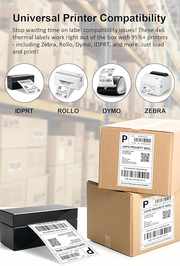 4x6 Direct Thermal Labels | 3000/Stack, BPA-Free & Waterproof | Compatible with Thermal Printers