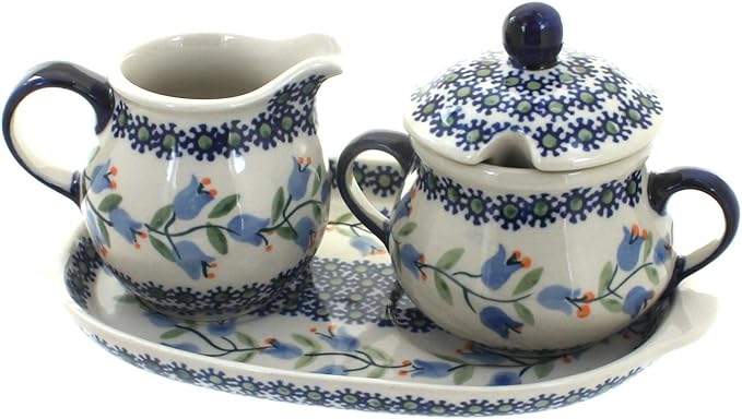 Blue Rose Polish Pottery Tulip Sugar & Creamer with Tray
