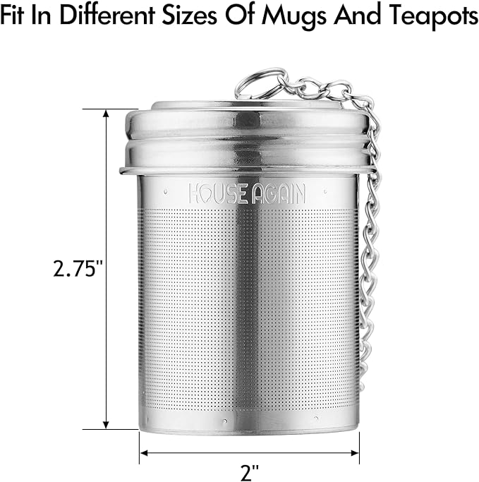 House Again Large Tea Infuser, Extra Fine Mesh Tea Strainers for Loose Tea, 18/8 Stainless Steel Tea Strainer with Extended Chain Hook, Tea Steeper for Brew Tea, Spices & Seasonings, for Multi Cups