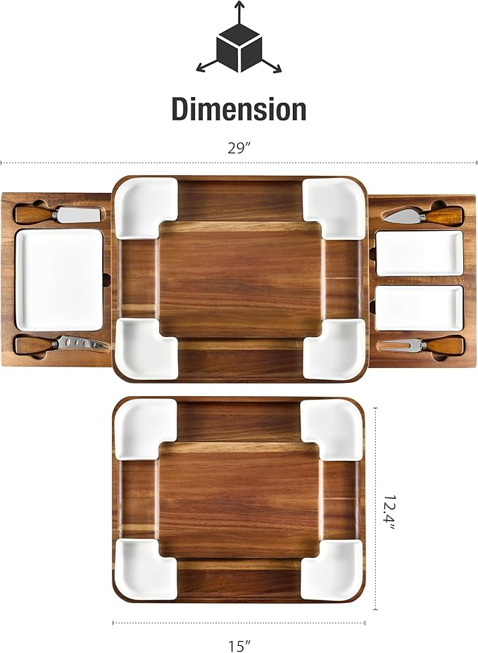 Shanik Upgraded Acacia Cheese Board Set, Square Shaped Charcuterie Set, Cheese Platter, Handcrafted Design and Stainless Steel Cutlery Set - Gift for Any Occasion with Engraving