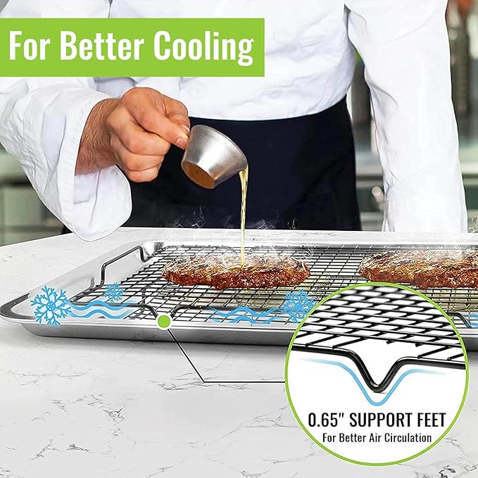 HULISEN Cooling Rack 2 Pack - 16" x 10", Nonstick Baking Rack with Handle fits Half Sheet Pan, Cookie Cooling Racks for Baking and Cooking, Wire Smoker Racks for Grilling, Oven Safe