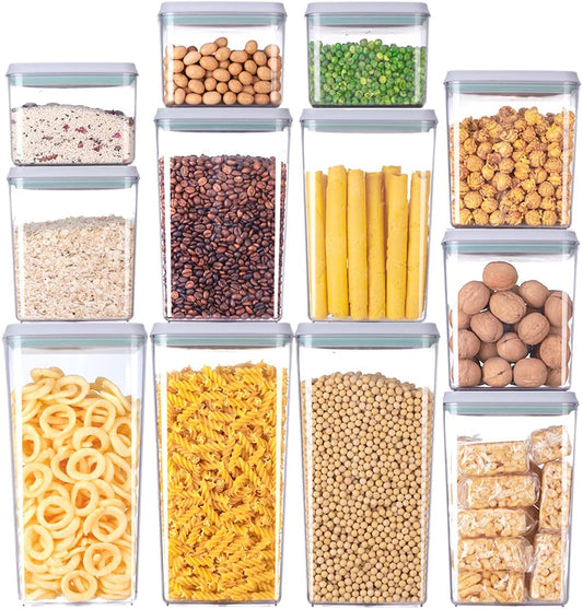 12 Pcs Pop Airtight Food Storage Containers with Lids for Kitchen Pantry Organization Stackable Cereal Snacks Flour Sugar Coffee Spaghetti (1.2, 2.0, 2.7, 3.3qt)*3