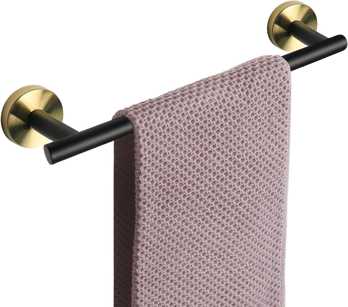 NearMoon Bath Towel Bar, Bath Accessories Thicken Stainless Steel Shower Towel Rack for Bathroom, Towel Holder Wall Mounted (1 Pack, Matte Black & Gold, 16 Inch)