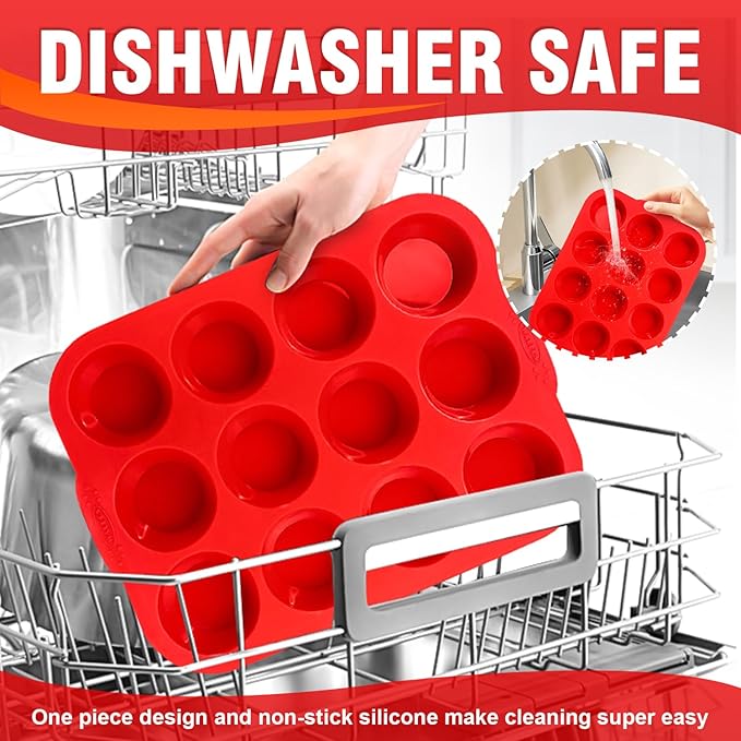 Walfos Silicone Muffin Pan with Metal Frame, 2.8 Inch Regular Size Silicone Cupcake Pan Muffin Tin, Non-Stick 12 Cups Egg Bites Molds for Baking, BPA Free, Dishwasher Safe, 2 Pack