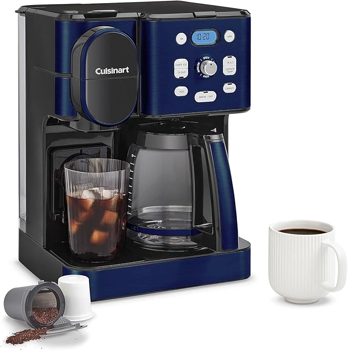 Cuisinart Coffee Maker, 12-Cup Glass Carafe, Automatic Hot & Iced Coffee Maker, Single Server Brewer, Navy Blue, SS-16