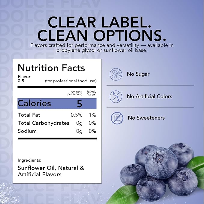 Dolce Flav Blueberry Extract – 8 Ounce Oil-Soluble Kosher, Sugar-Free, Concentrated Ripe Blueberry Flavoring for Baking, Chocolates & Desserts, Includes Measured Dropper