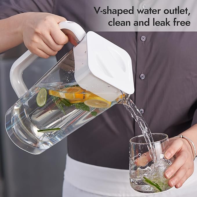 CURTA Plastic Pitcher with Lid, 2L Heavy-Duty Shatterproof Clear Water Pitcher with Handle for Lemonade, Coffee, Milk, Juice,cafeteria, 2 Pack