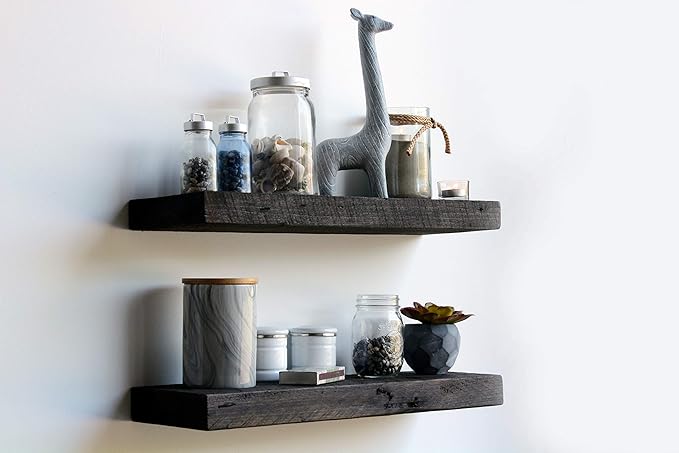 Urban Legacy Reclaimed Barnwood Planks | Floating Shelves for Wall w/Flush Mount Shelf Bracket Set Included | Set of 2 (Coffee Bean, 18"x 7"x 2")