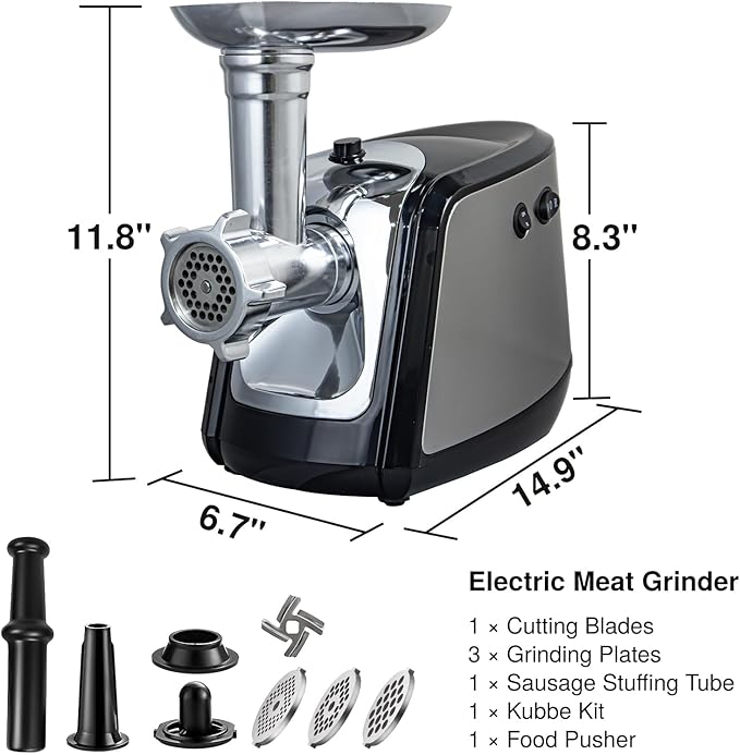 Electric Meat Grinders for Home Use, 3000W Max Sausage Stuffer Machine Kitchen Meat Grinder Heavy Duty With 3 Grinding Plates, Sausage Maker Tubes & Kubbe Kit Stainless Steel Food Grinder