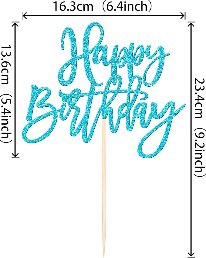 ZHUOWEISM 1 PCS Happy Birthday Cake Topper Glitter Happy Birthday Cake Pick for Celebrating Happy Birthday Anniversary Theme Party Cake Decorations Supplies Light Blue