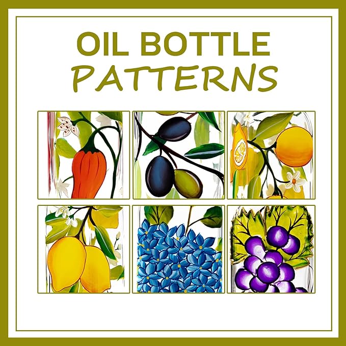 17oz Hand Painted Glass Olive Oil Bottle Dispenser - 500ml Green Oil & Vinegar Cruet with Pourers - Olive Oil Carafe Decanter for Kitchen (olive2)