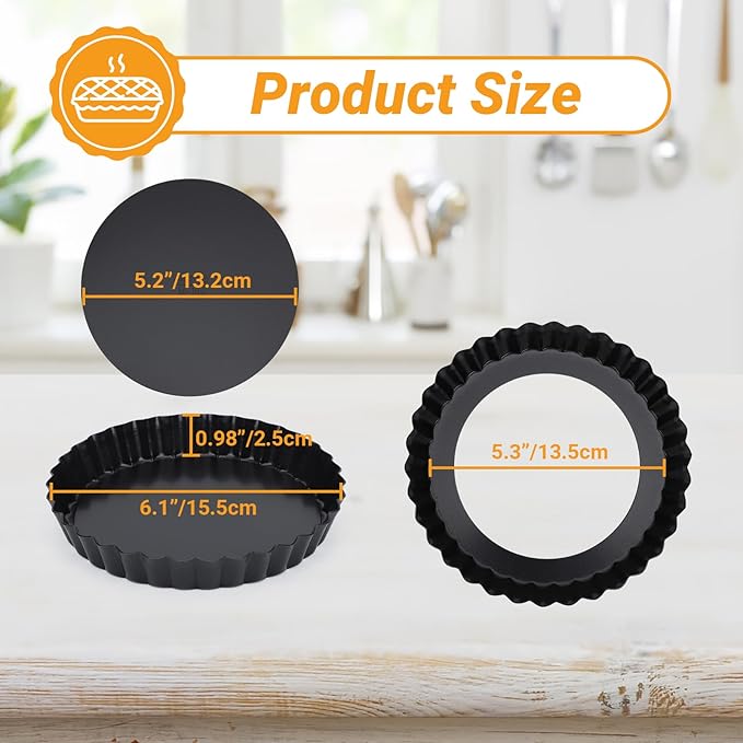 Beasea 6 Inch Tart Pan, 4pcs Small Pie Pans Removable Bottom Mini Tart Pans Non Stick Pie Pan, Loose Bottom Fluted Tart Pan Round Instant Pot Quiche Pan for Oven Baking