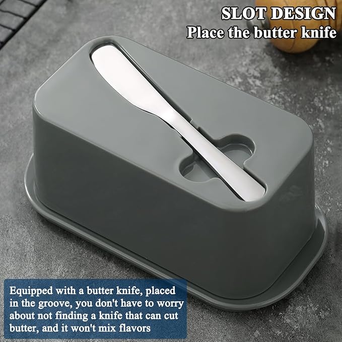Evanda Butter Dish with Lid for Countertop and Refrigerator Door Shelf with Butter Spreader Knife, Butter Keeper, Plastic Butter Holder Tray Container for West/East Coast Butter