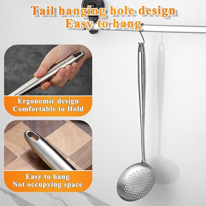 Kitchen Skimmer - Slotted Spoon for Straining, Stainless Steel Spider Strainer Skimmer Ladle for Cooking and Frying, Kitchen Utensils Pasta Spoon