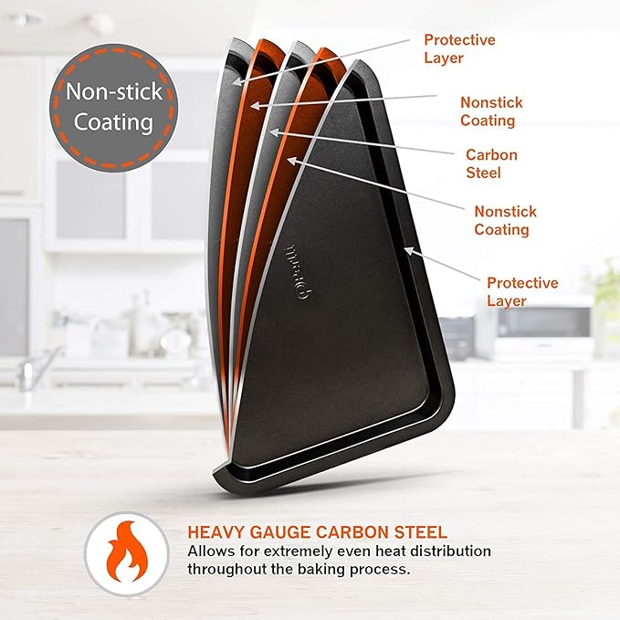 Perlli Baking Pan 8 Piece Set Nonstick Carbon Steel Gray Oven Safe Bakeware Kitchen Set, Cookie Sheet, 2 Round Cake Pans, Square Pan, Loaf Pan, Deep Dish Pan, Pizza Crisper, & 12 Cup Muffin Pan