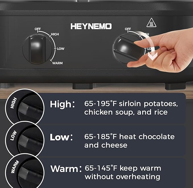 Double Slow Cooker, 2 X 1.25QT Slow Cooker with 3 Cooking Settings, Buffet Servers and Warmers with Dishwasher-Safe Ceramic Pot, Glass Lid, Black