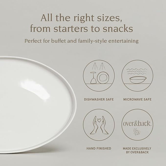 over&back Stackable Stoneware Serving Platter - Elegant 1-Piece Oval Serving Platter to Complete Your Kitchen Set - Perfect for Appetizers, Desserts, and More - 16" L x 11" W - Glossy White