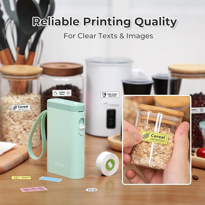 Nelko Label Maker Machine with Tape, P21 Bluetooth Label Printer, Wireless Mini Label Makers with Multiple Templates for School Office Home, Green