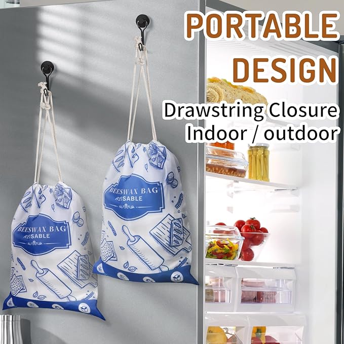 2-Pack Beeswax Bread Bags for Homemade Bread，Reusable Sourdough Storage Bags with Premium Beeswax Coating for Loafs Baguette Fresh Keeping,Great Baking Essentials and Gifts for Families & Friends.