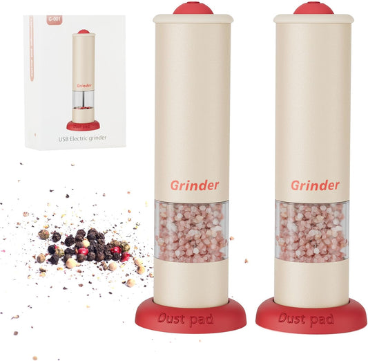 Electric Salt and Pepper Grinder Set, USB Rechargeable Adjustable Coarseness Automatic Salt Pepper Mill Shakers/Grinder Kitchen Spice Mill for Outdoor, Home Chefs Idea for New House Warming Gifts
