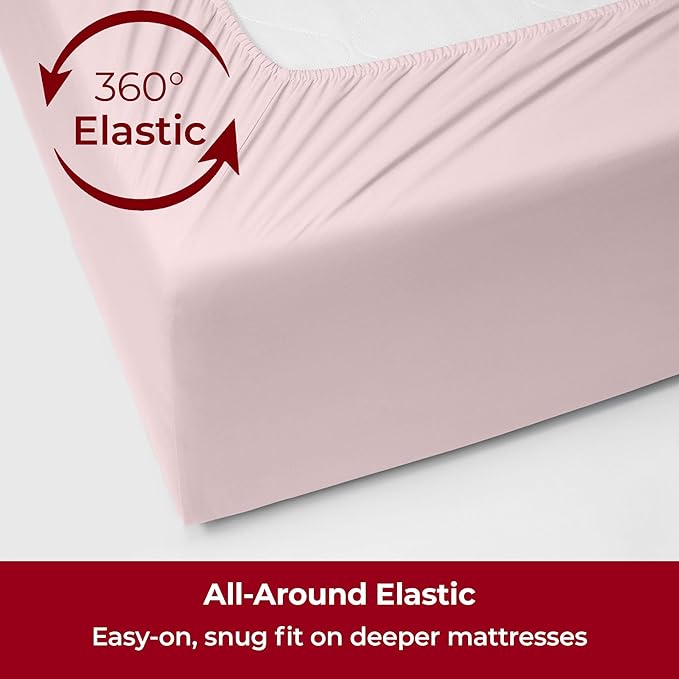 Mellanni Extra Deep Twin XL Sheets - 3 PC Iconic Collection Bedding - Hotel Luxury, Ultra Soft, Cooling Bed Sheets - Wrinkle, Fade, Stain Resistant (Twin Extra Long, Blush Pink)