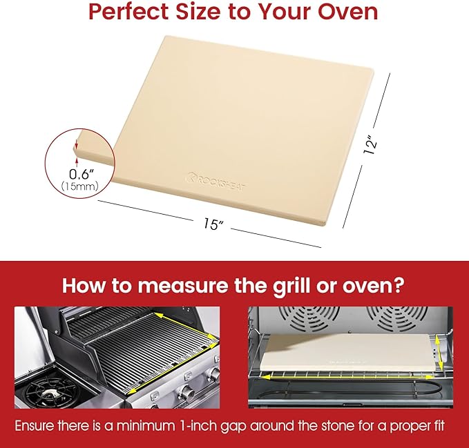 Pizza Stone, Cordierite Pizza Pan for Oven Grill and BBQ, Rectangular Large 15" × 12" Baking Stone for Bread, Thermal Shock Resistant, Durable Cooking Stone