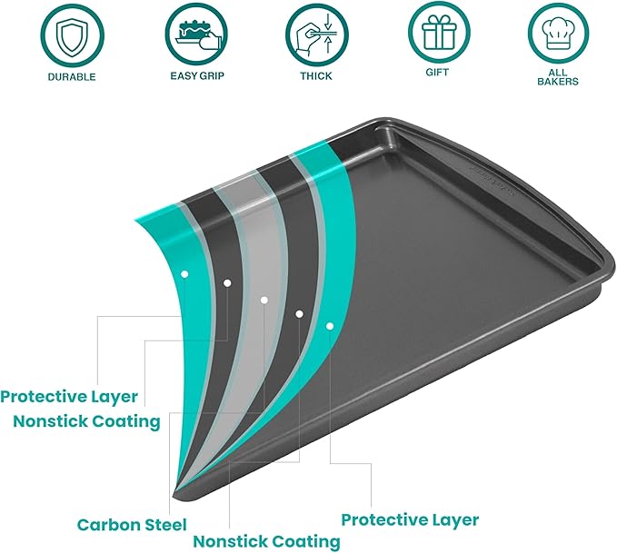 Baker's Secret Nonstick Cookie Sheets 15in baking area, Baking Trays for Oven Premium Food-Grade Coating, Non-stick Cookie Sheets, Baking Accessories - The Classic Collection (2x Medium 15" x 11")