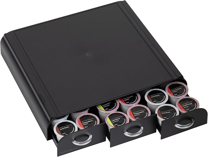 Mind Reader Single Serve Coffee Pod Organizer with 3 Drawers, 36 Pod Capacity, 13.5"L x 12.25"W x 2.5"H, Black