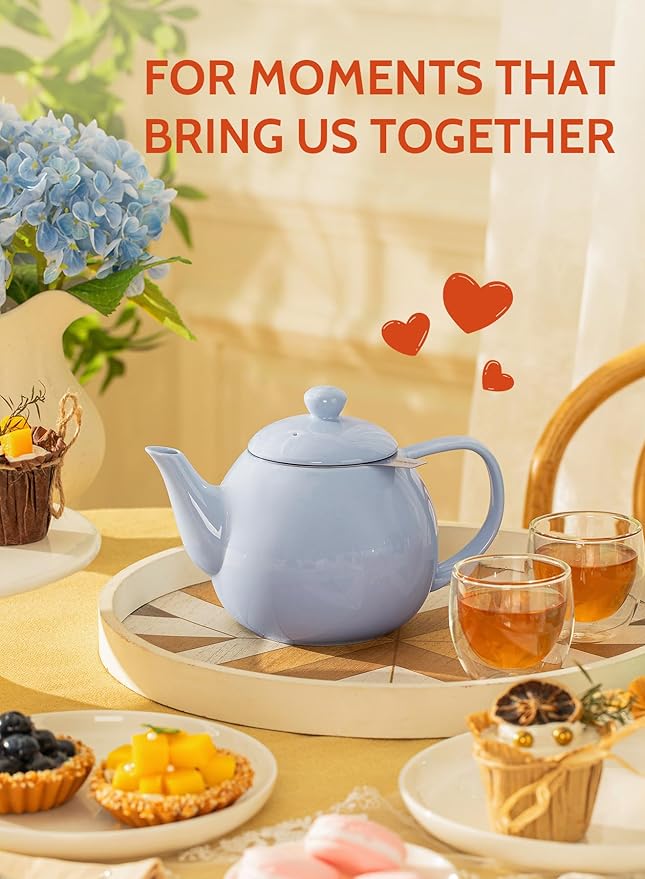 Sweese Teapot, Porcelain Tea Pot with Stainless Steel Infuser, Blooming & Loose Leaf Teapot - 27ounce, Lilac