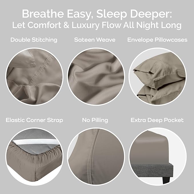 100% Viscose from Bamboo Sheets King Size, Super Soft Bedding Set, 4PC Cooling Sheets for Hot Sleepers, Vegan Silk Moisture Wicking, Organically Grown Bedsheet, Sand -76" x 80"
