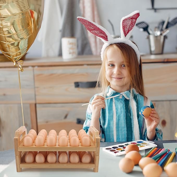 Egg Holder, 2 Tier Egg Holder Countertop, Bamboo Egg Organizer and Storage for Gathering 48 Fresh Eggs, Egg Stackable Stand Rack, Egg Basket for Kitchen Refrigerator Farmhouse