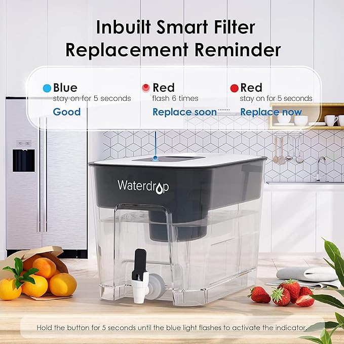 Waterdrop Alkaline Water Filter Dispenser, Large 40-Cup, Healthy, Clean & Toxin-Free Mineralized Alkaline Water, 100-Gallon, BPA Free, Black (1 Filter Included)