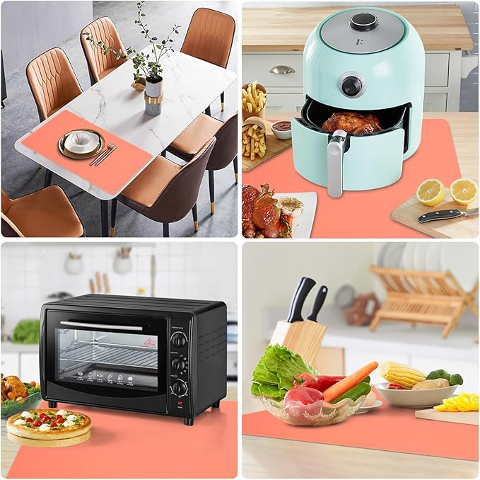 Silicone Mats for Kitchen Counter, Nonslip Silicone Mats for Crafts Countertop Protector Heat Resistant Mat (78.7” x 24” x 0.08”, Coral)