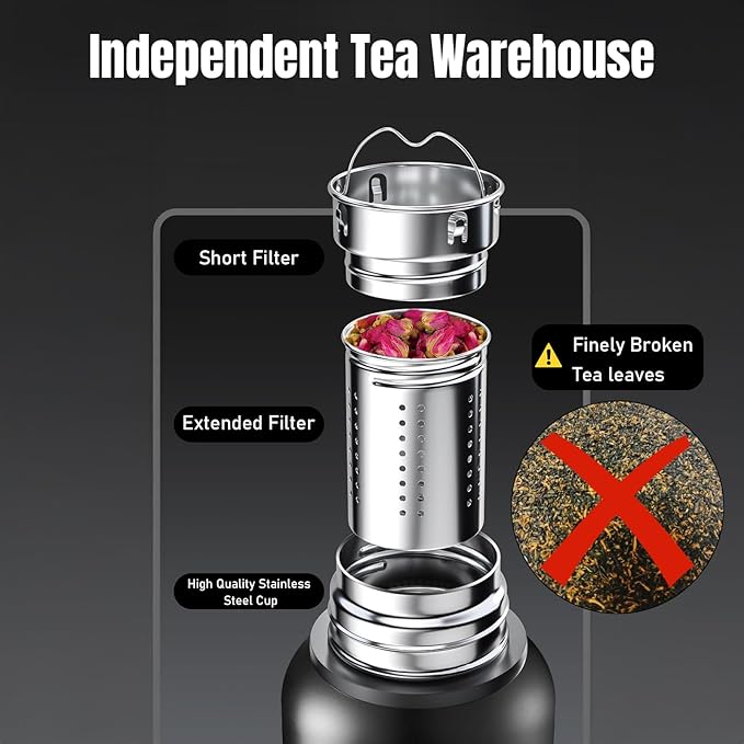 Stainless Steel Water Bottle 20oz, Double Wall Vacuum Metal Water Bottle Meta, Suitable for Gym, Hiking, Camping, Detachable Tea Infuser & Storage-Ready cup,Stainless Steel Bottle