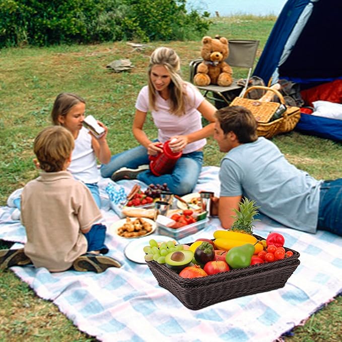 5 Pack 16 Inch Deep Coffee Wicker Bread Basket, Handmade Woven Organizer, Rectangular Fruit Baskets, Snack Basket Food Serving Baskets for Dining Table, Candies, Crackers, Fruit, Vegetables
