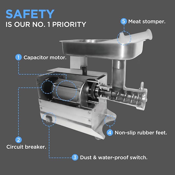 #22 Commercial Electric Meat Grinder Machine, 550lbs/h, 1HP Stainless Steel Meat Grinder Heavy Duty with Sausage Stuffer for deer processing, Pet Food, Heavy Use