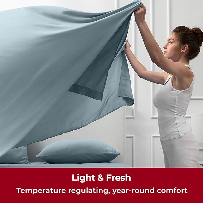 Mellanni Twin XL Sheets Set - 3 PC Iconic Collection Bedding - Hotel Luxury, Extra Soft, Cooling Bed Sheets - Wrinkle, Fade, Stain Resistant (Twin Extra Long, Spa Blue)