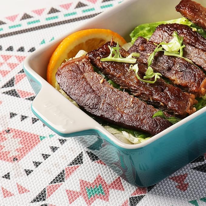 Sweejar Ceramic Baking Dish, Rectangular Small Baking Pan with Double Handles, 20 Oz for Cooking, Brownie, Kitchen, 6.5 x 4.9 x 1.8 Inches (Gradient Blue)