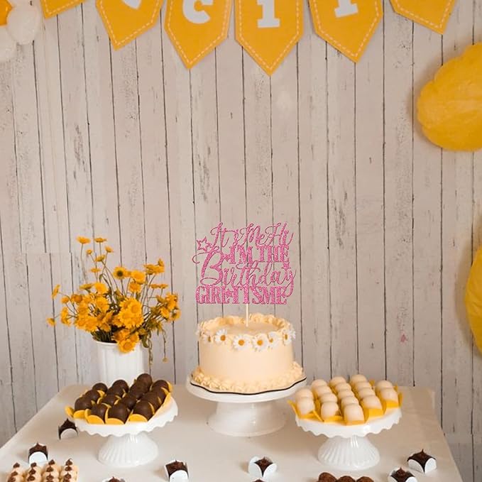 1 PCS It's Me Hi I'm the Birthday Girl It's Me Cake Topper Glitter Music Singer Cake Pick for Funny Hip Hop Singer Girls Birthday Party Cake Decorations Supplies Pink