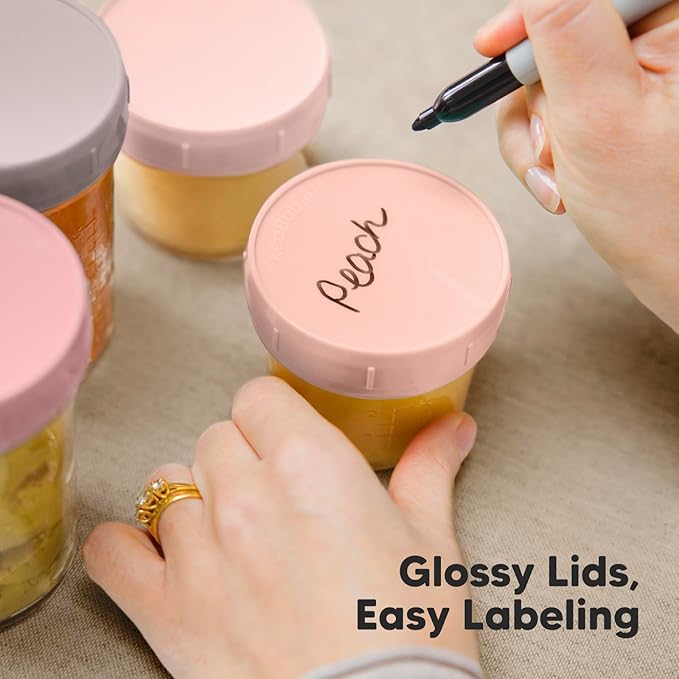 KeaBabies 4pk 8oz & 4pk 4oz Glass Baby Food Containers with Lids - Leak-Proof, Microwavable Small Glass Jars, Baby Purees & Toddler Snack Storage Containers,BPA-Free,Dishwasher & Freezer Safe(Roseate)