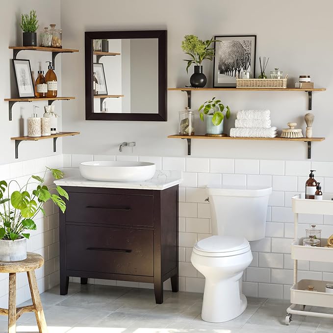 DINZI LVJ Long Wall Shelves, 55.1Inch Wall Mounted Shelves Set of 2, Extra Large Floating Storage Ledges with Sturdy Metal Brackets for Living Room, Bathroom, Bedroom, Kitchen, Rustic Brown